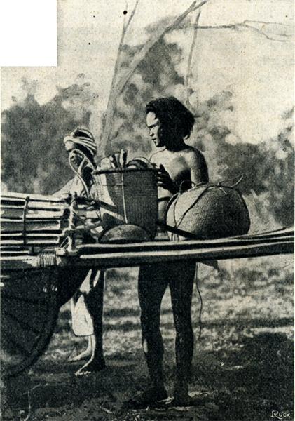 Un Moï conduisant une charrette, assurant le ravitaillement de l'opération